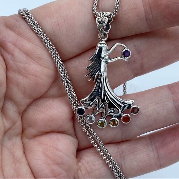 Chakra Fairy Solid Sterling Silver Pendant on Popcorn Chain - Picture 4 of 6